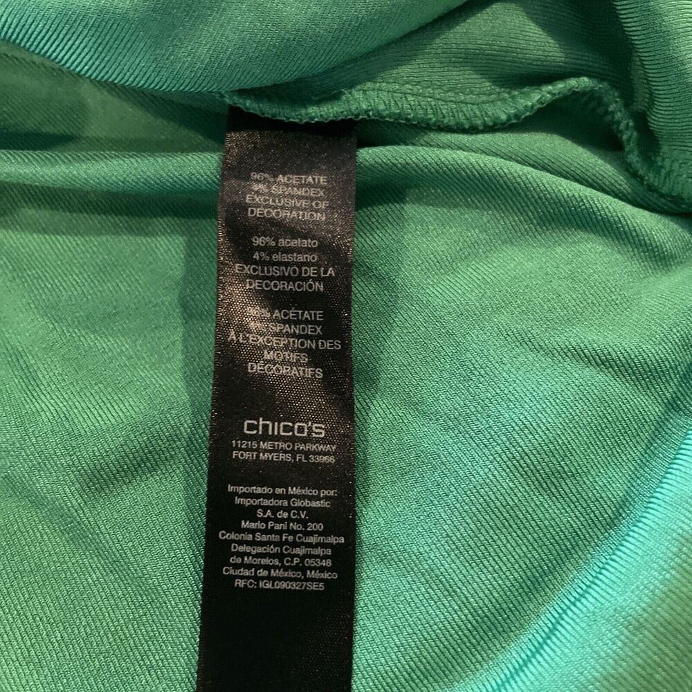 Travelers Chicos Womens Pullover Tunic Top Size 1 US  8/10 Green Slinky V Neck - Picture 8 of 12